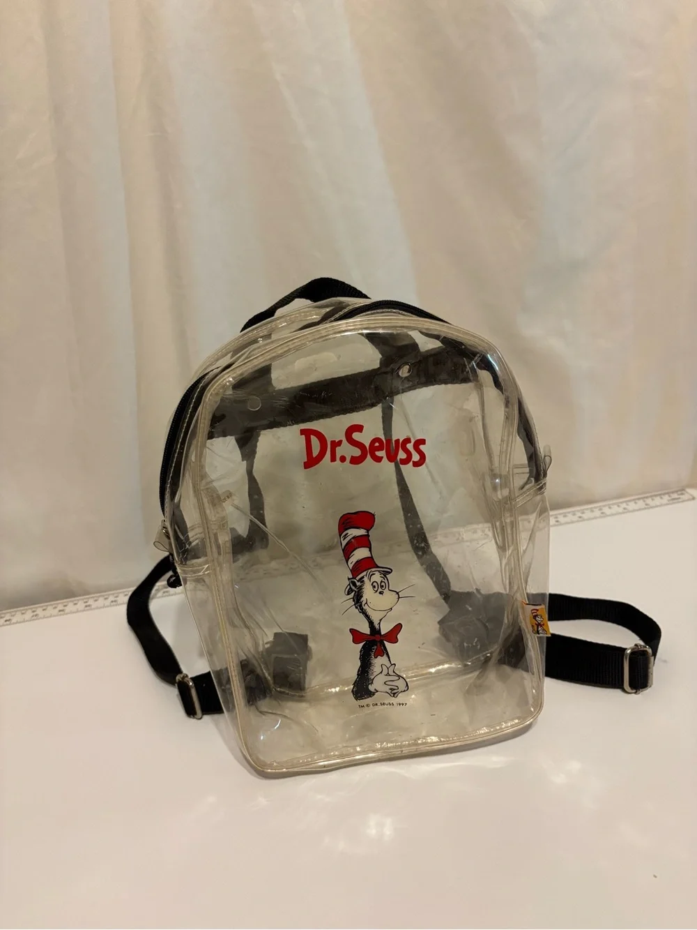 Dr. Seuss Clear Mini Backpack with Yellow Cat in the Hat Tab